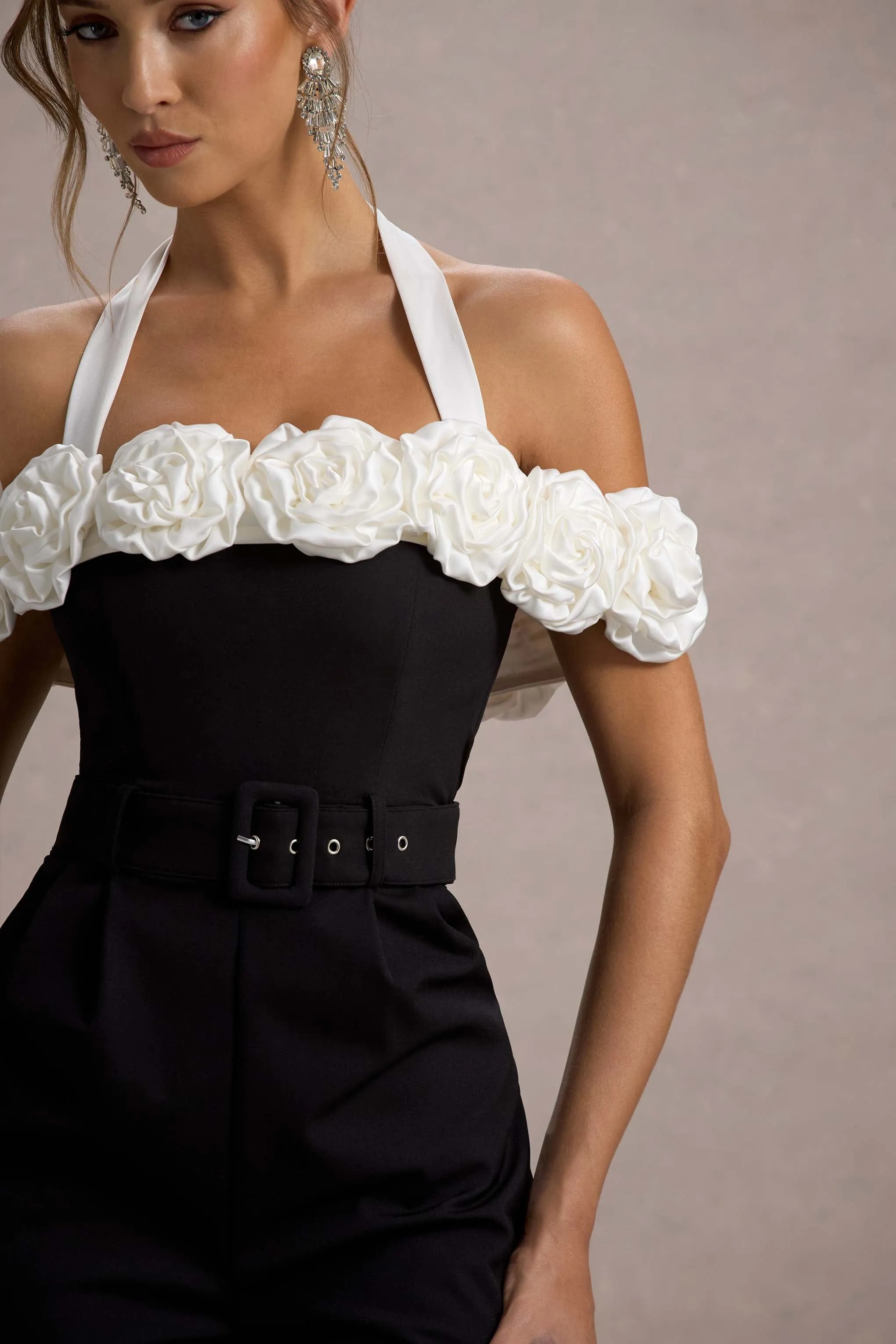 Genny | Black Tailored Wide-Leg Jumpsuit With Flowers Club L London