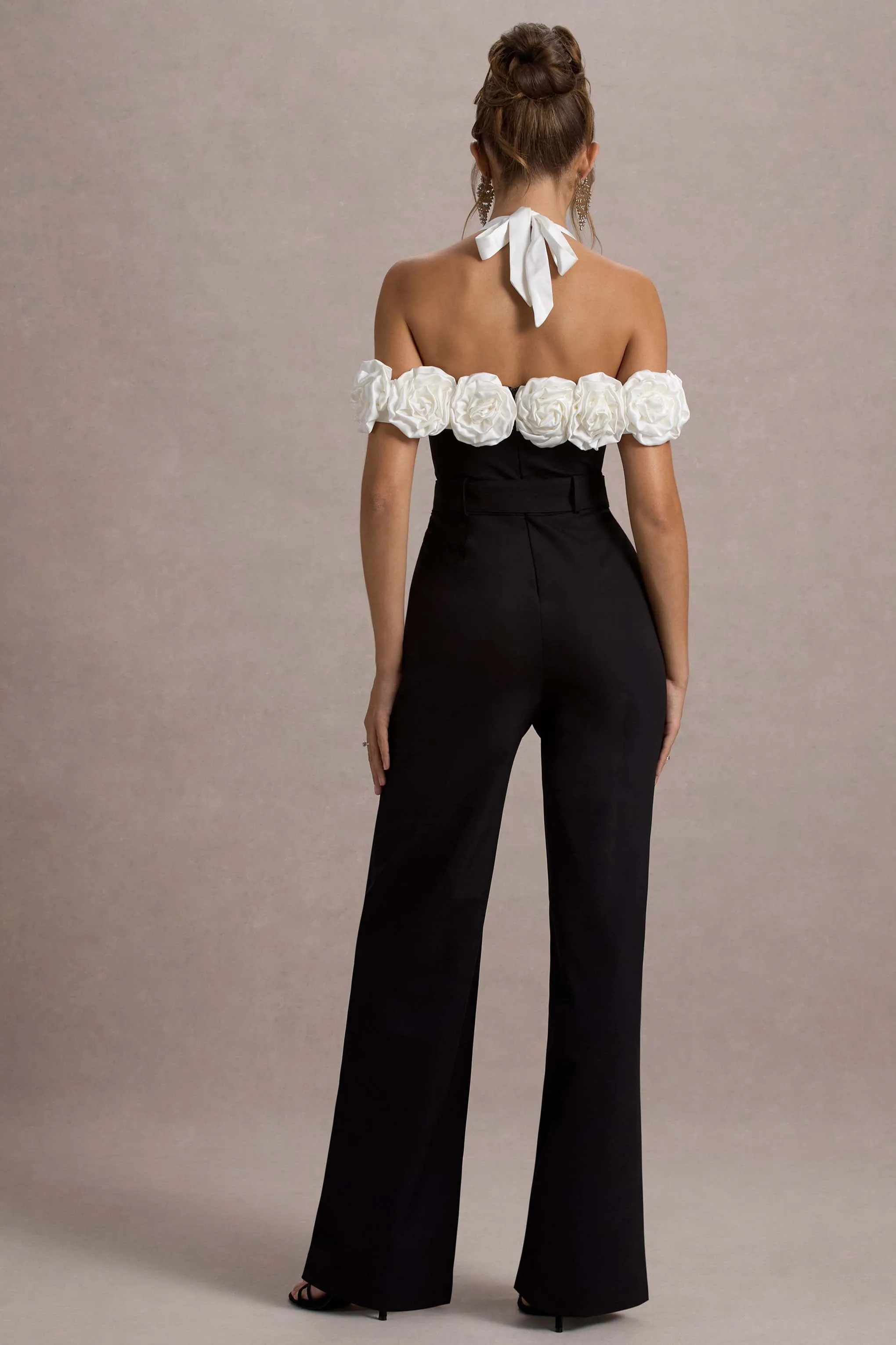 Genny | Black Tailored Wide-Leg Jumpsuit With Flowers Club L London
