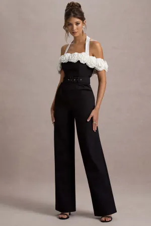 Genny | Black Tailored Wide-Leg Jumpsuit With Flowers Club L London