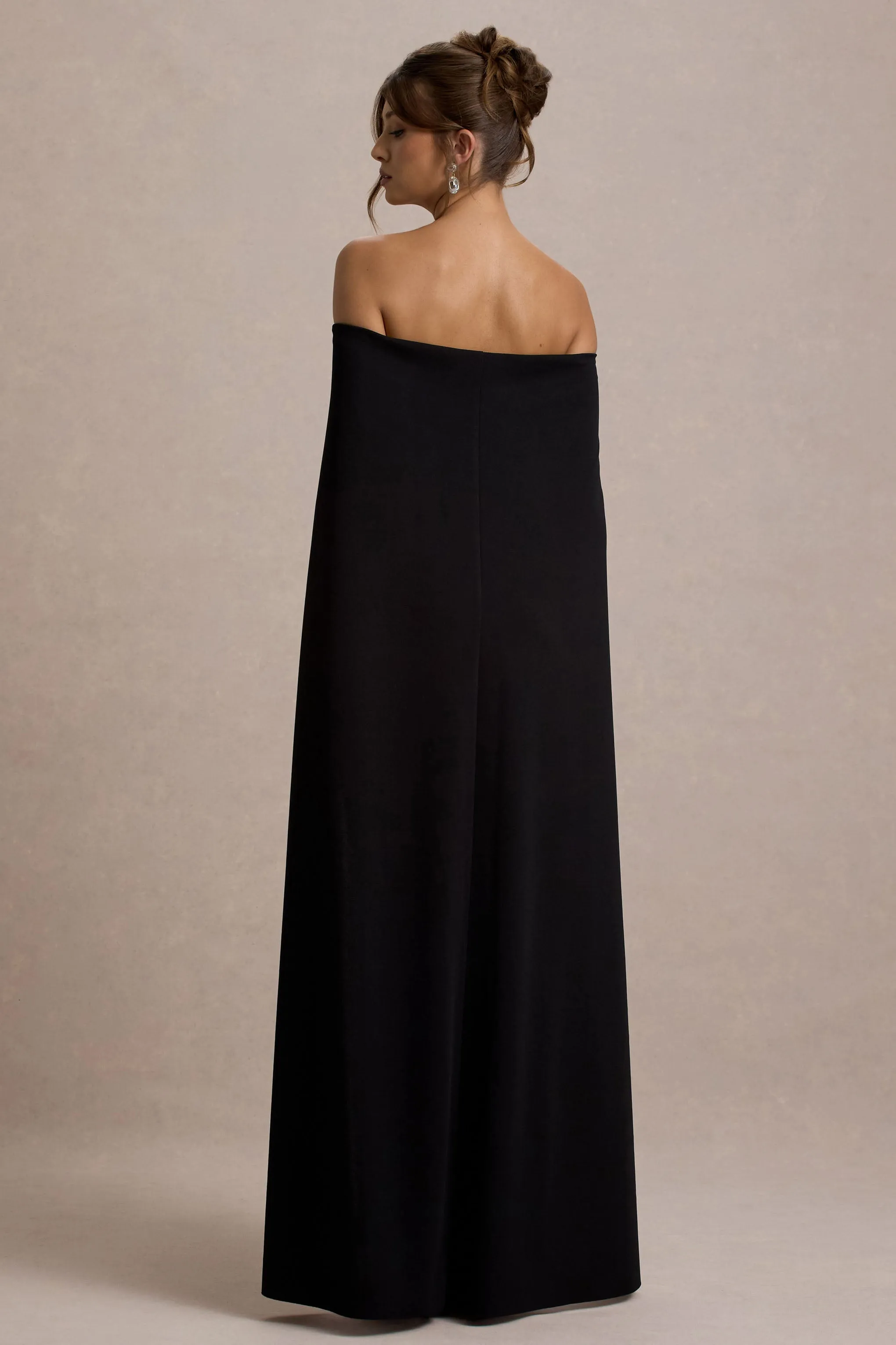 Genovia | Black Bardot Cape Maxi Dress Club L London