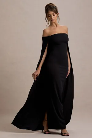 Genovia | Black Bardot Cape Maxi Dress Club L London