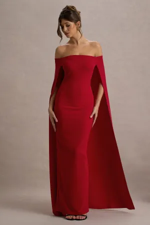 Genovia | Red Bardot Cape Maxi Dress Club L London