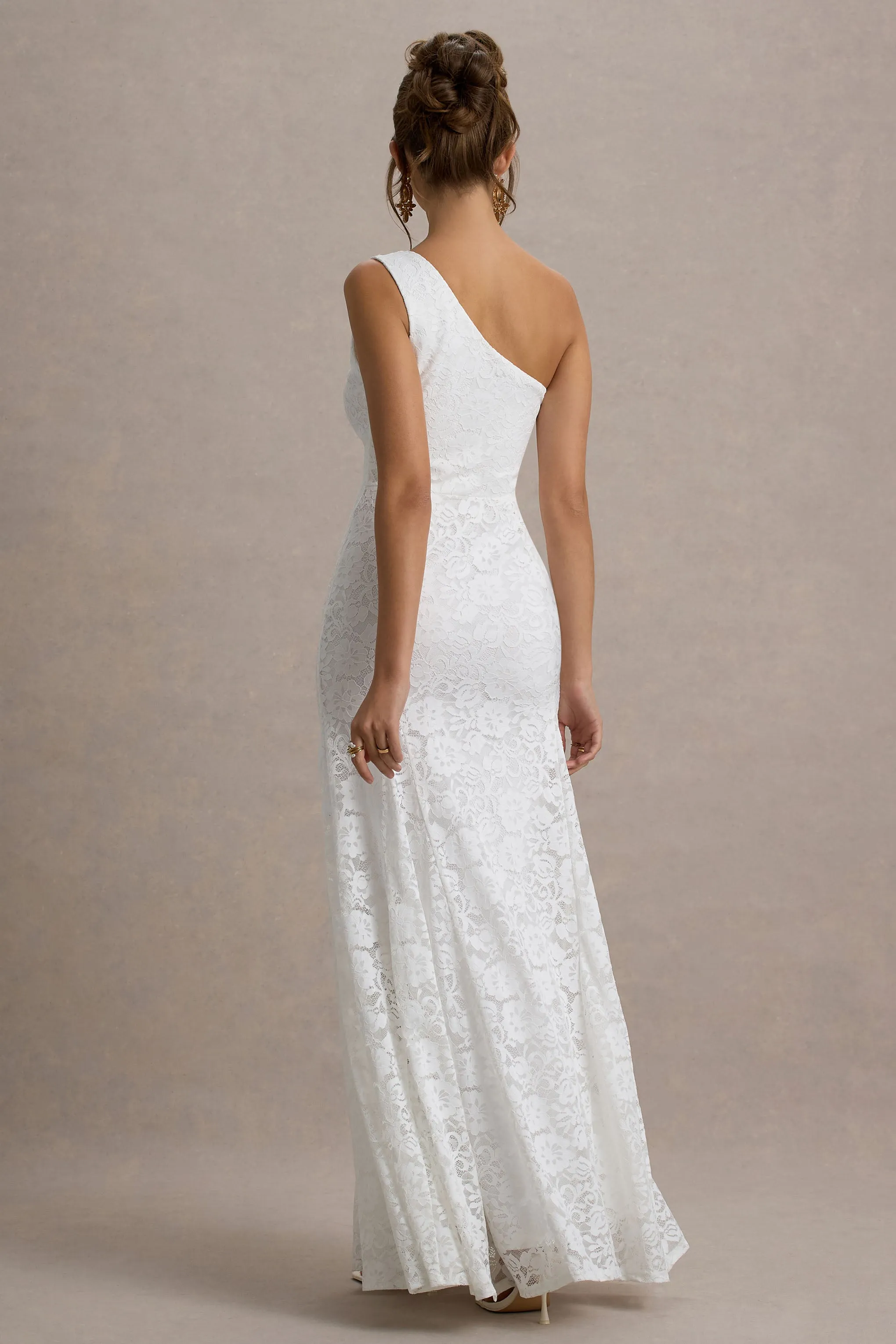Gigou | White Lace Asymmetric Maxi Dress Club L London