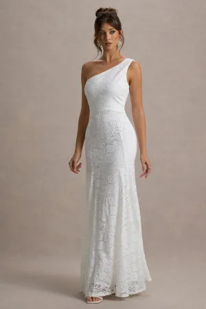 Gigou | White Lace Asymmetric Maxi Dress Club L London