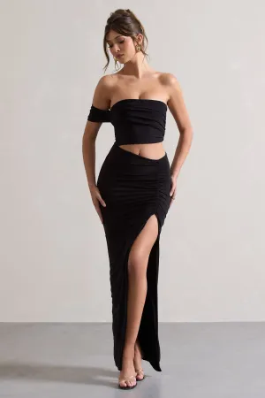 Gilded | Black One-Sleeved Cut-Out Split Maxi Dress Club L London