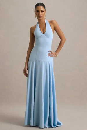 Ginevra | Powder Blue Halter-Neck Slip Maxi Dress Club L London