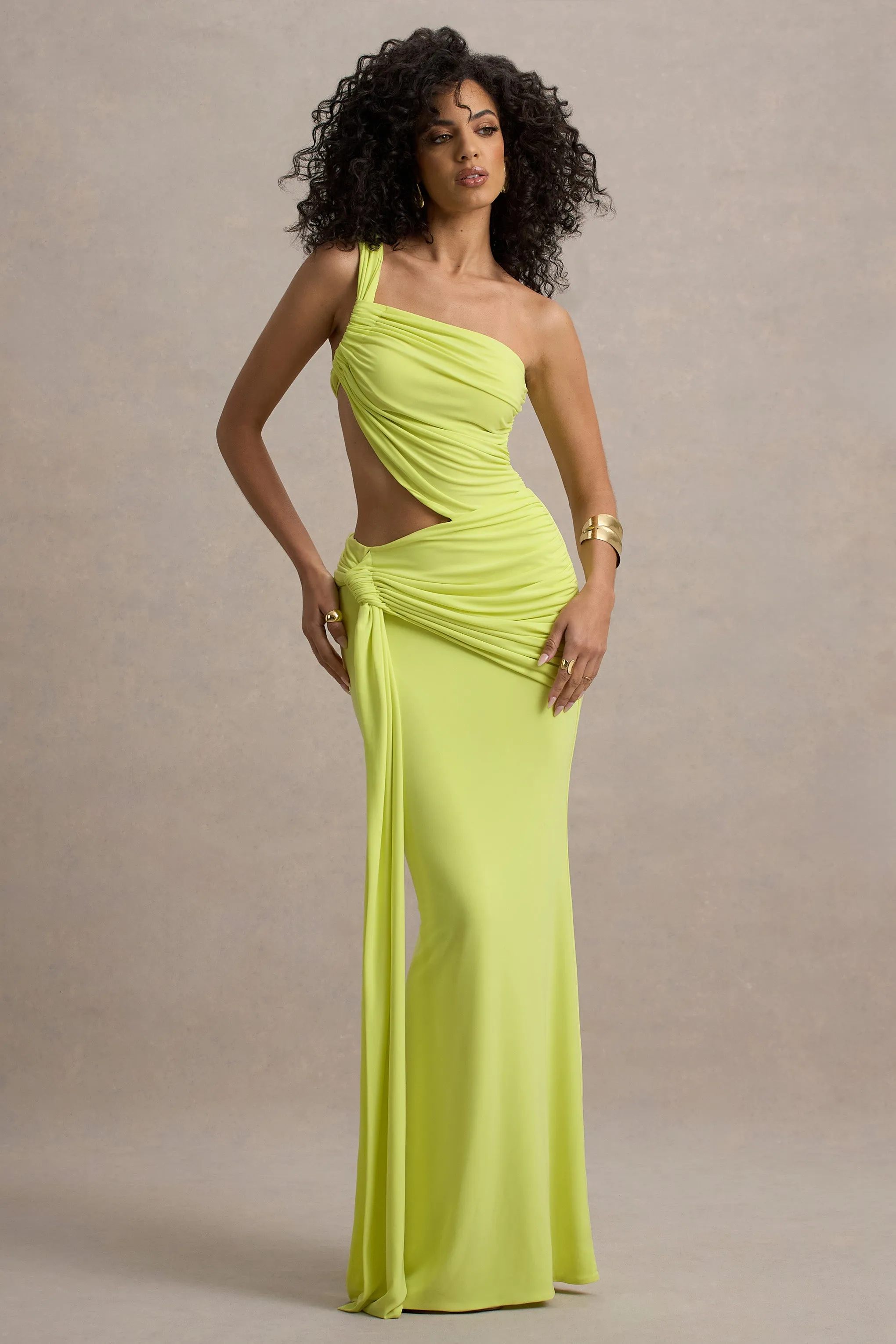 Giovanna | Lime Green Asymmetric Maxi Dress With Wrap Skirt Club L London