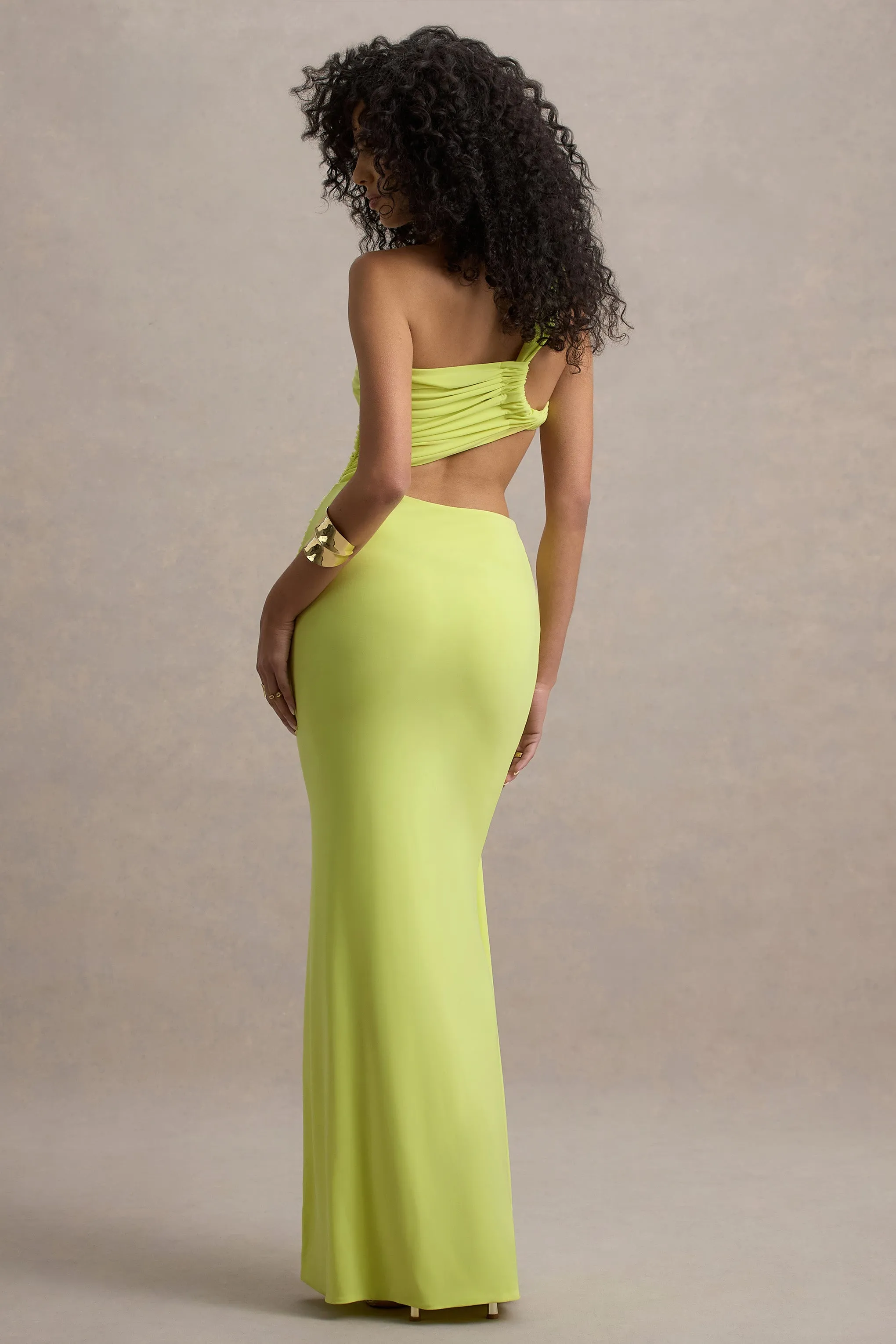 Giovanna | Lime Green Asymmetric Maxi Dress With Wrap Skirt Club L London