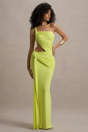 Giovanna | Lime Green Asymmetric Maxi Dress With Wrap Skirt Club L London