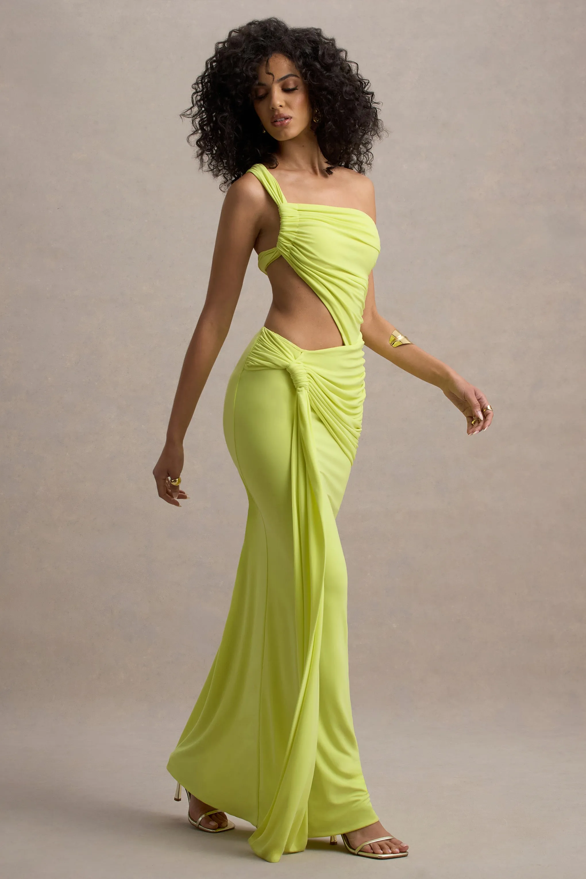 Giovanna | Lime Green Asymmetric Maxi Dress With Wrap Skirt Club L London