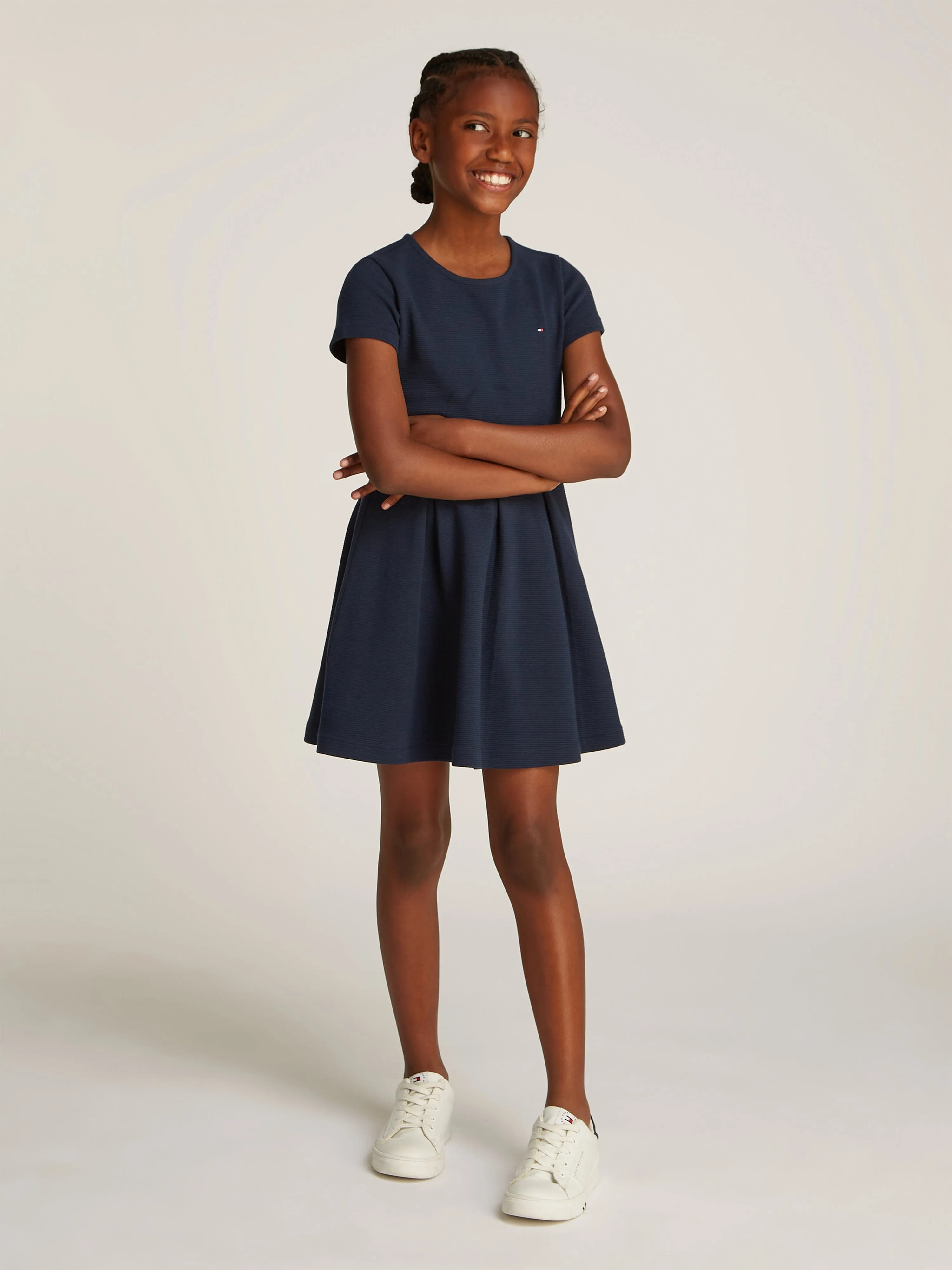 Girls Ottoman Skater Dress in Navy
