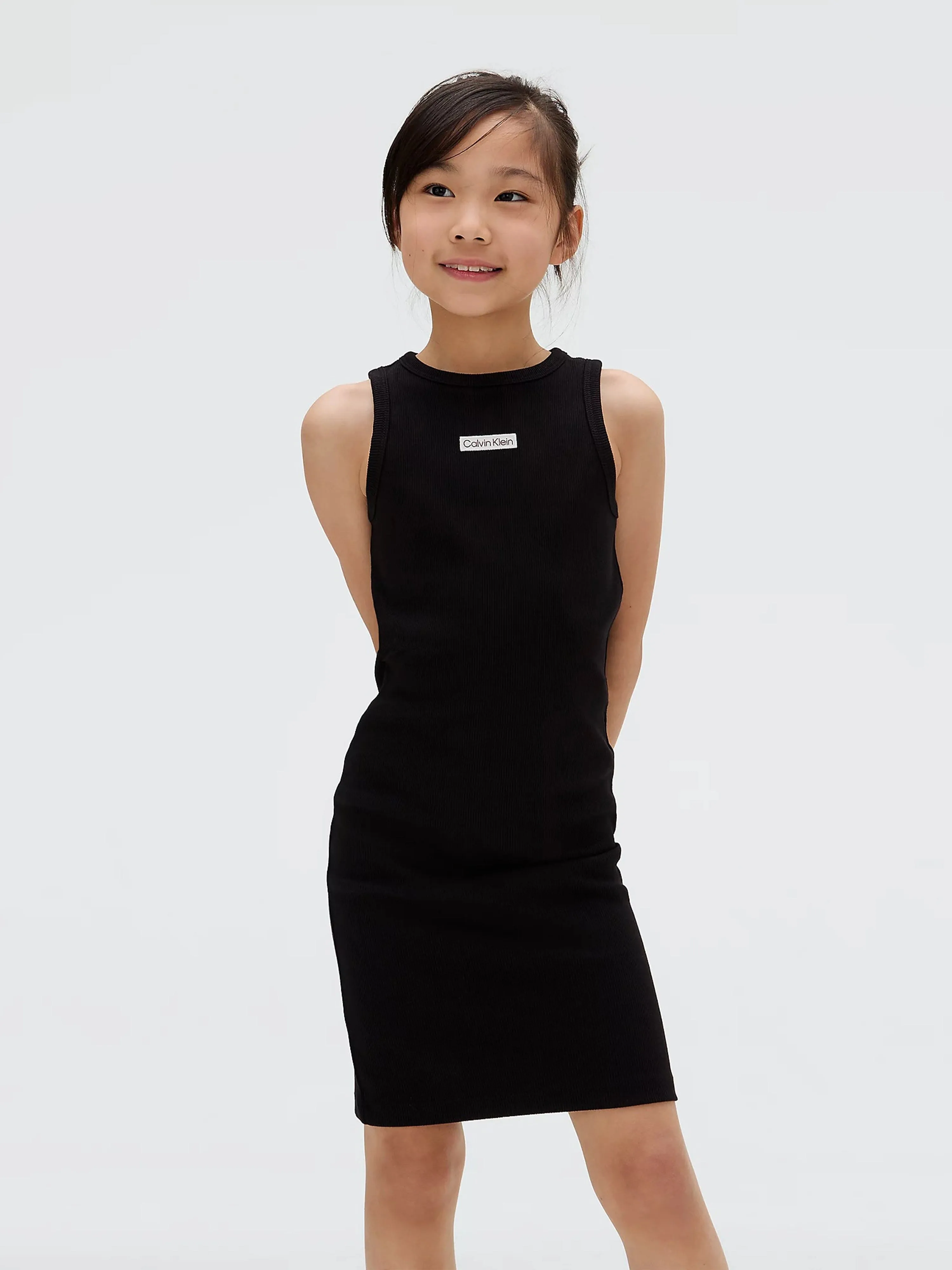 Girls Rib Sleeveless Dress in Black