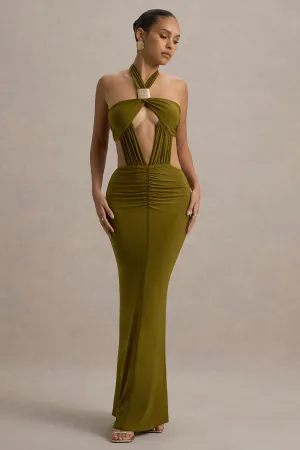 Giuseppa | Green Halter-Neck Cut-Out Maxi Dress Club L London