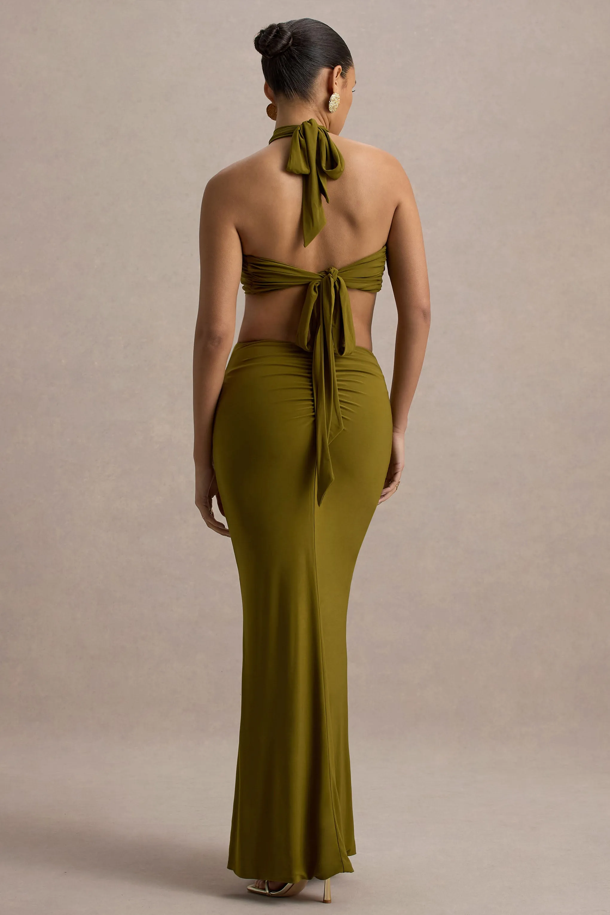 Giuseppa | Green Halter-Neck Cut-Out Maxi Dress Club L London