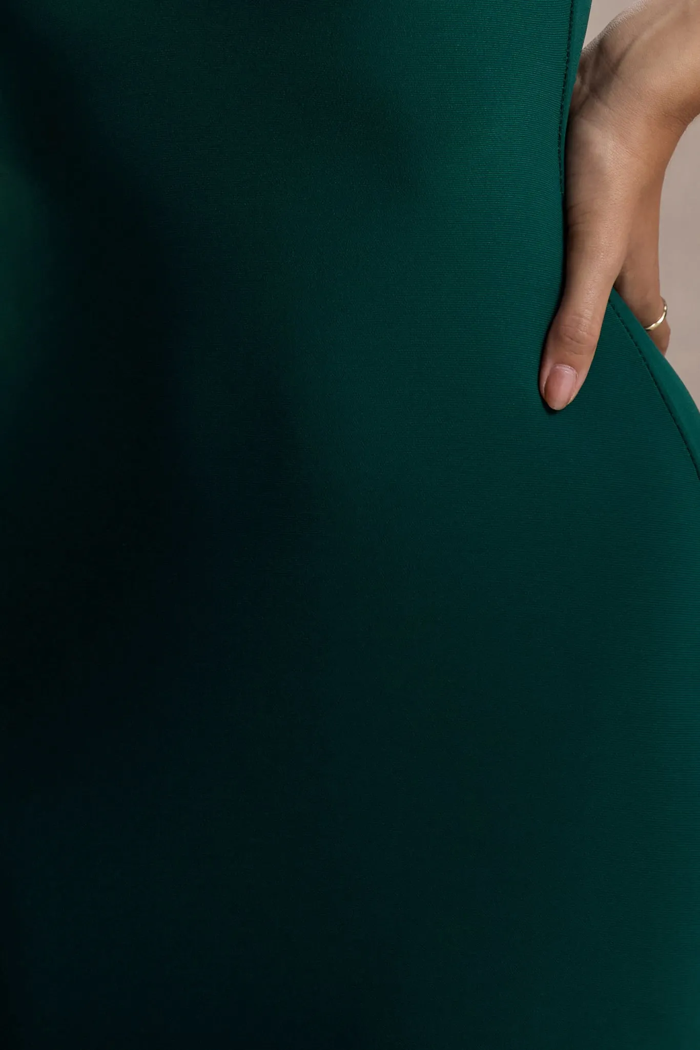 Glamour | Bottle Green Backless V Plunge Halter Neck Maxi Dress With Side Split Club L London