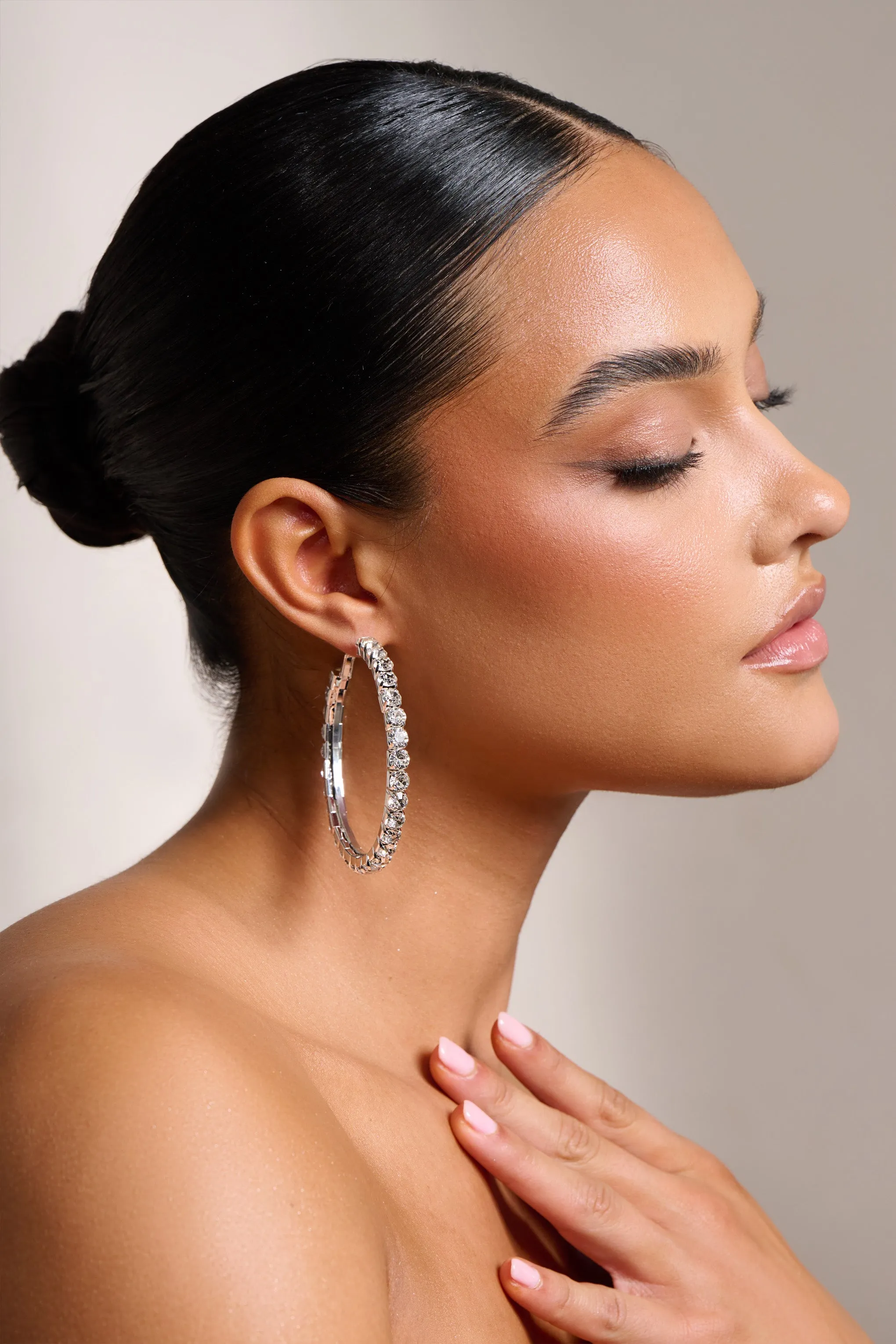 Grace | Silver Chunky Diamante Hoop Club L London