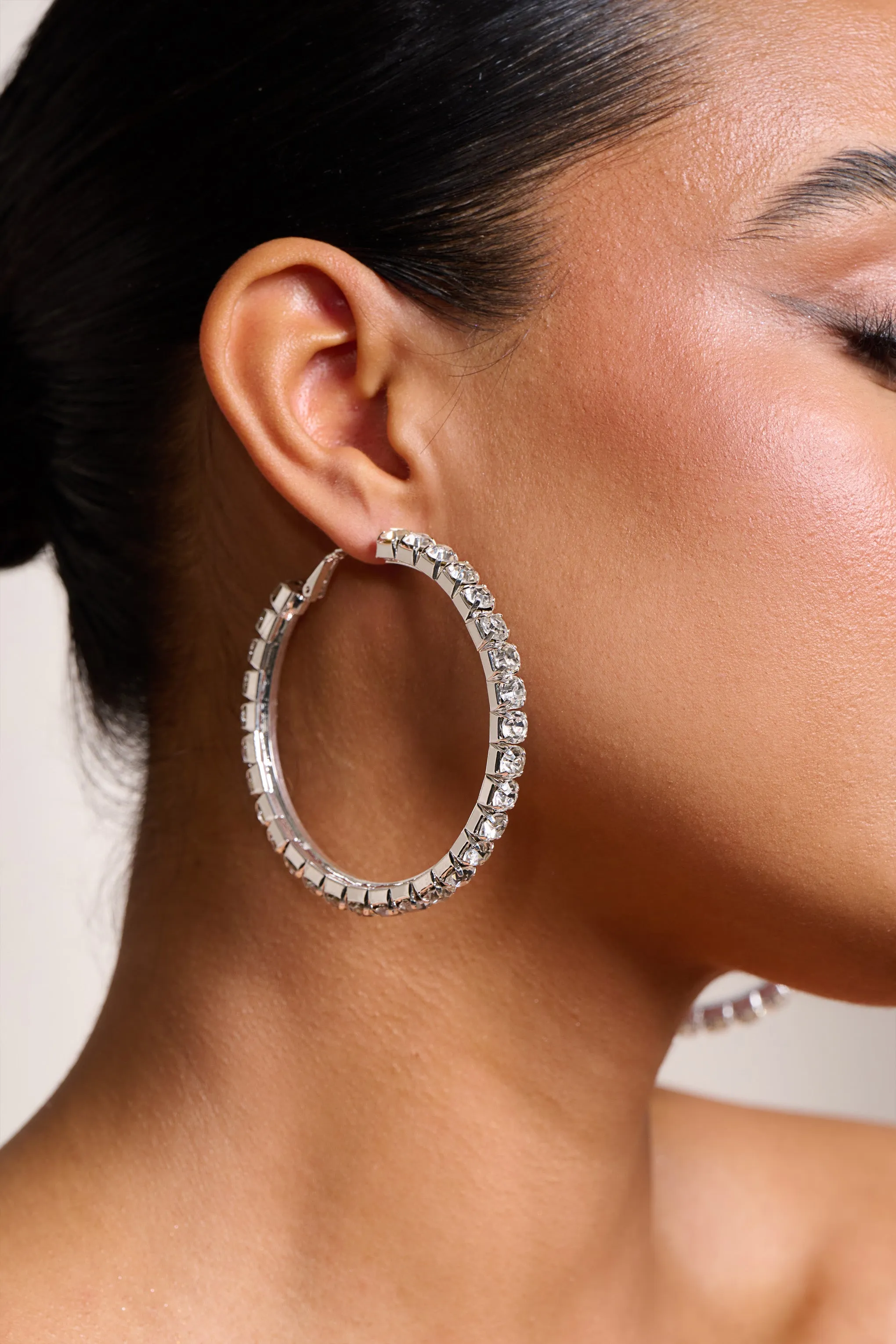 Grace | Silver Chunky Diamante Hoop Club L London