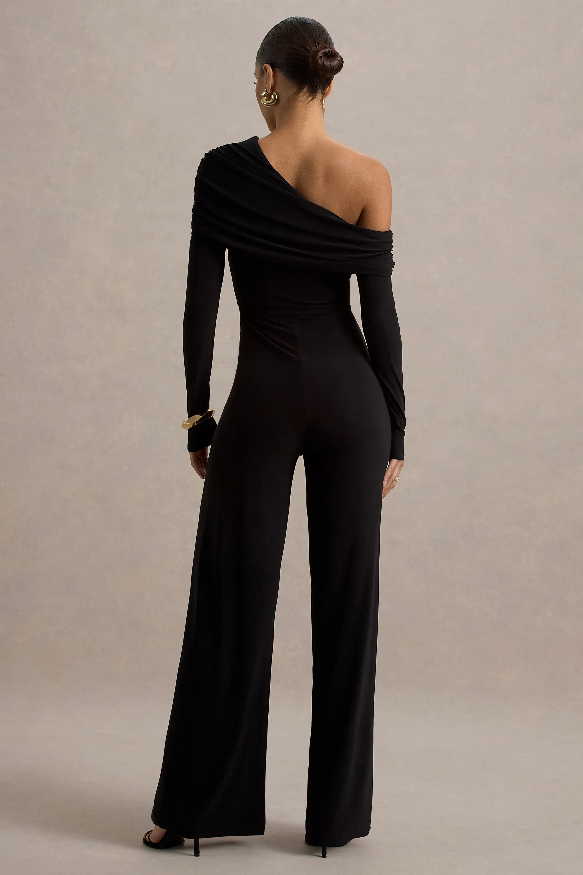 Gracious | Black Jumpsuit With Asymmetric Neckline Club L London