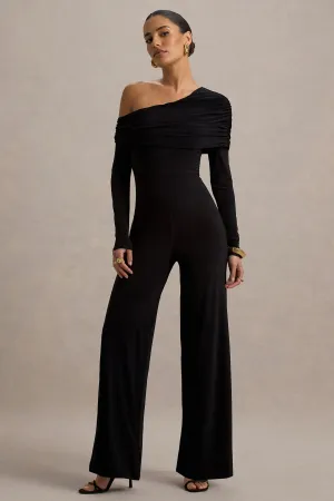 Gracious | Black Jumpsuit With Asymmetric Neckline Club L London