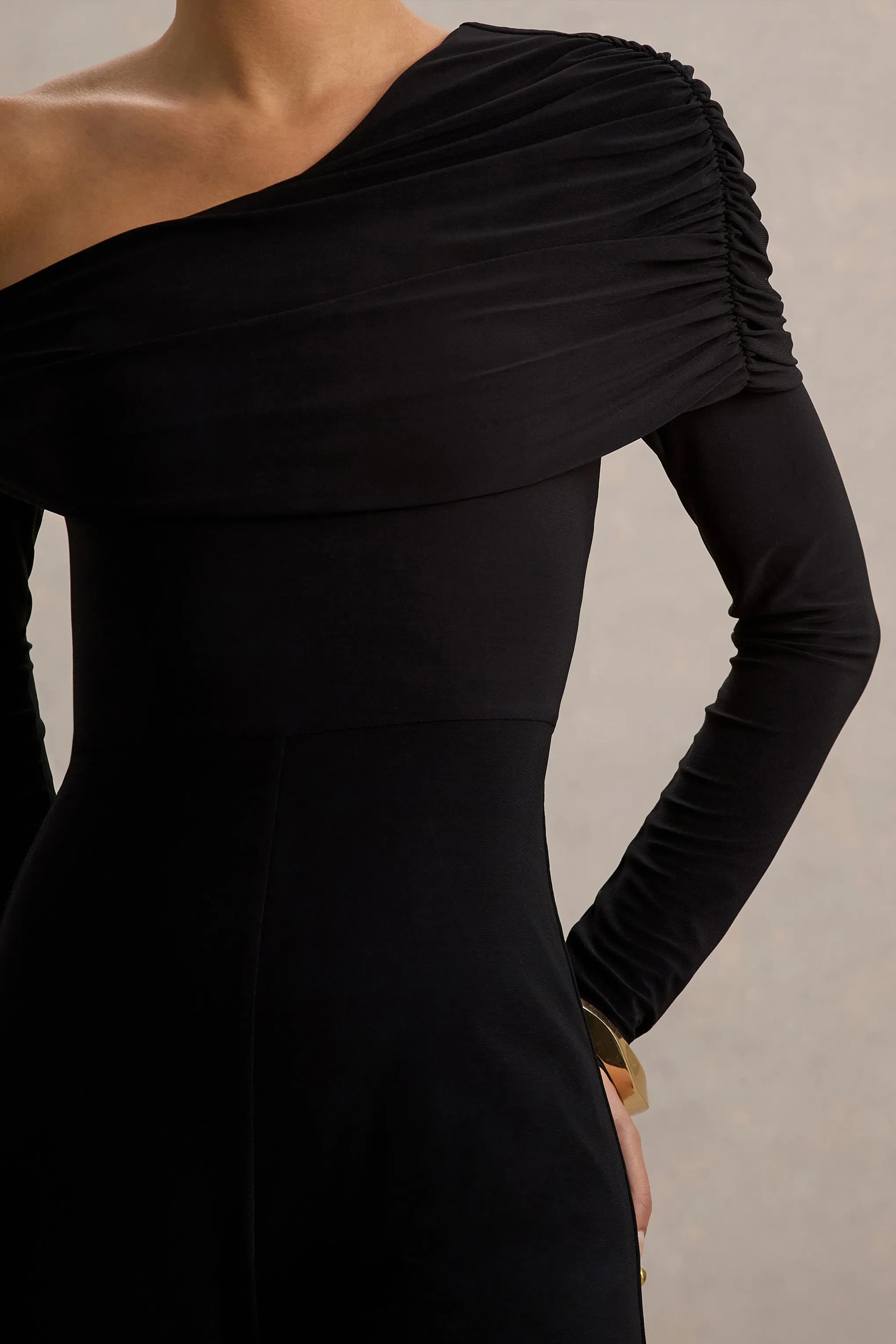 Gracious | Black Jumpsuit With Asymmetric Neckline Club L London