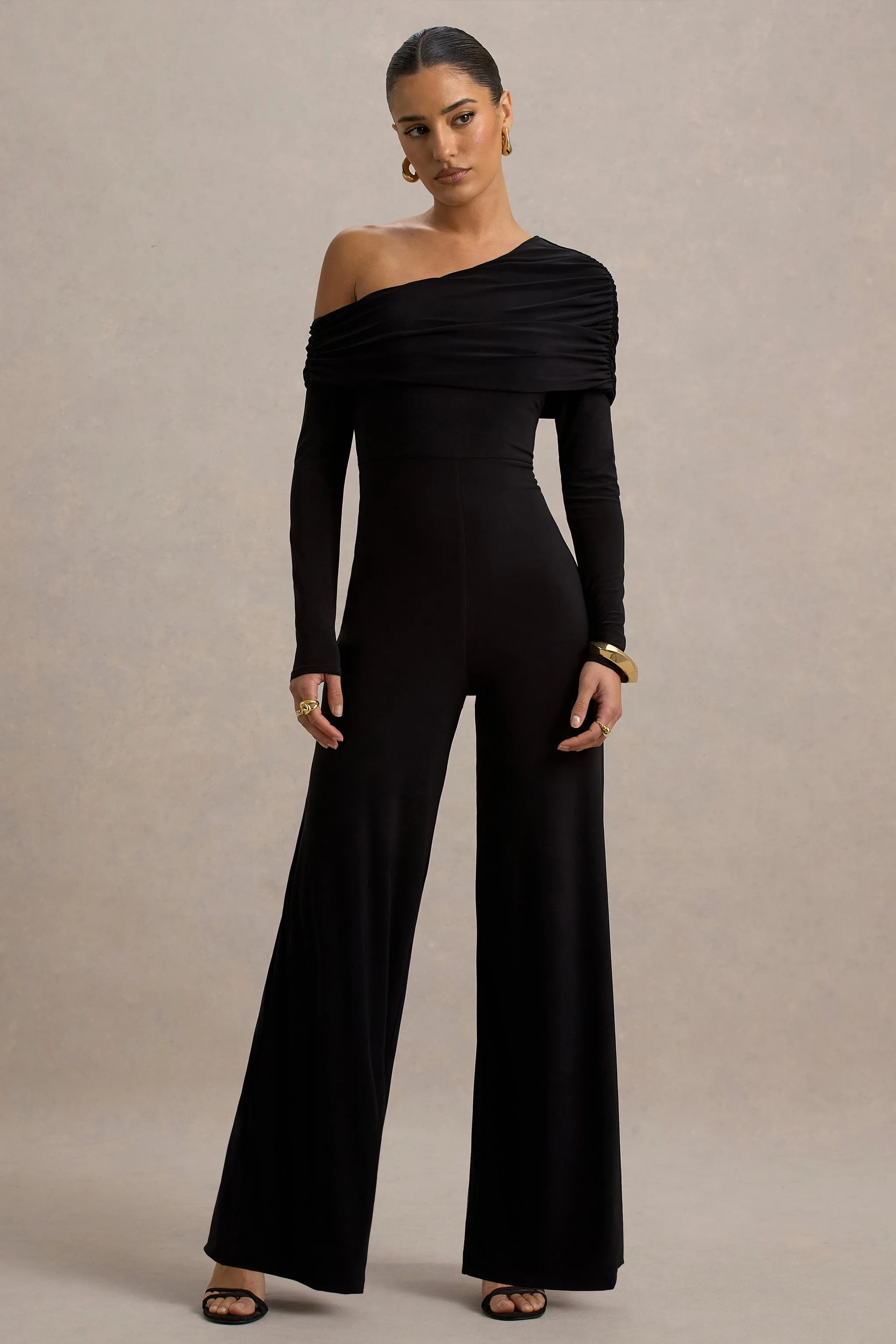 Gracious | Black Jumpsuit With Asymmetric Neckline Club L London