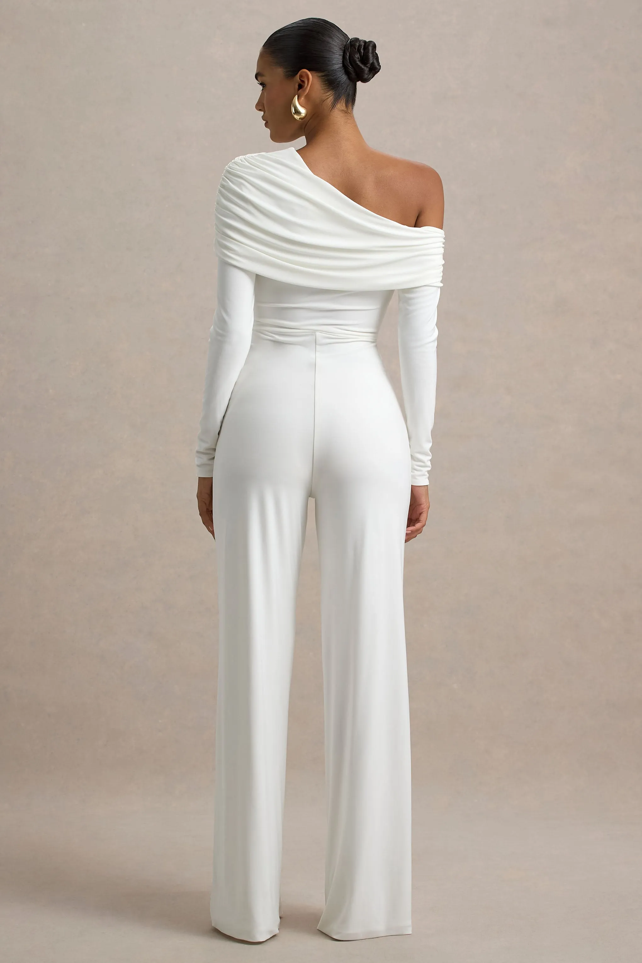 Gracious | White Jumpsuit With Asymmetric Neckline Club L London