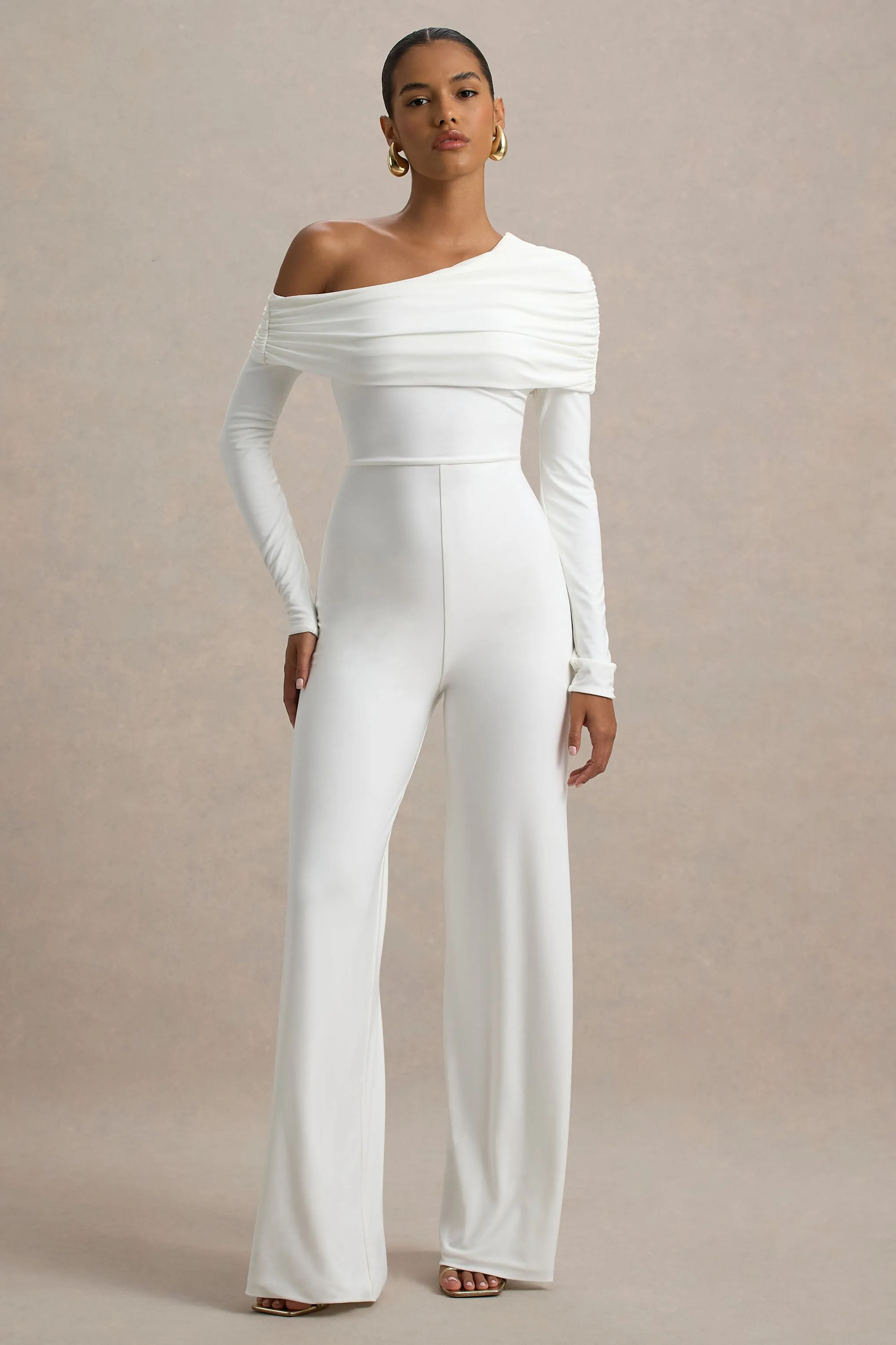 Gracious | White Jumpsuit With Asymmetric Neckline Club L London