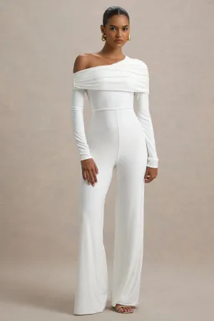 Gracious | White Jumpsuit With Asymmetric Neckline Club L London