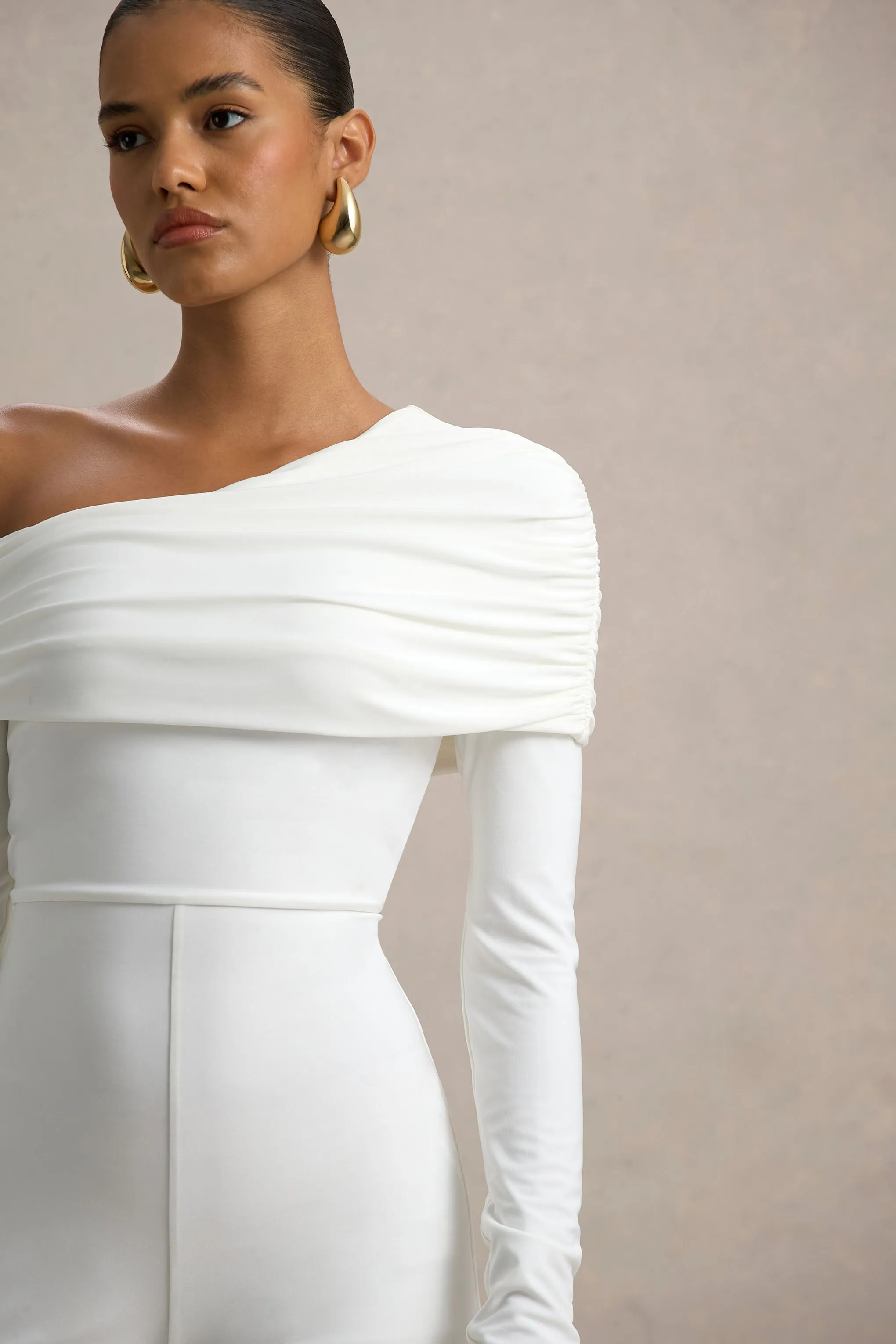 Gracious | White Jumpsuit With Asymmetric Neckline Club L London