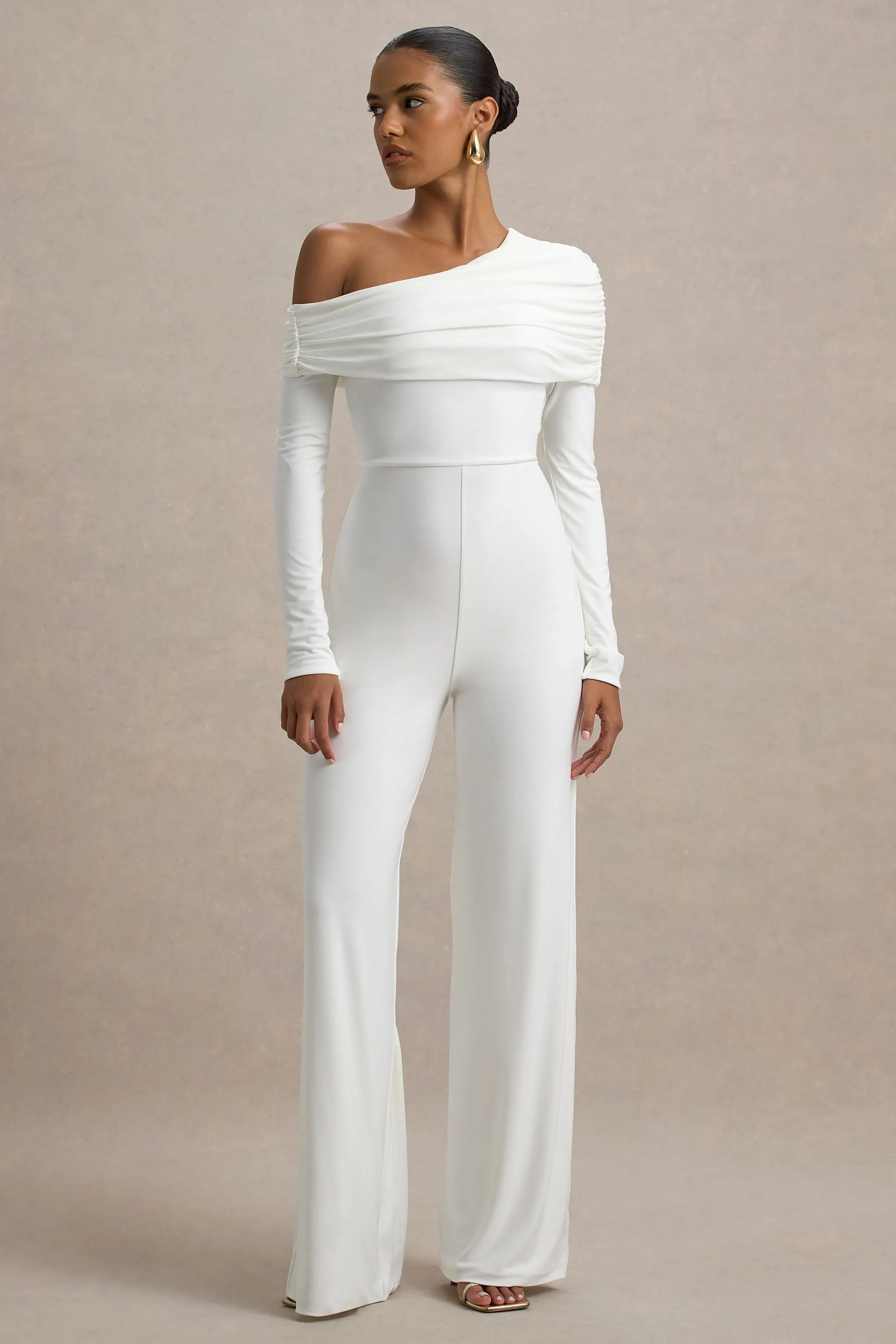 Gracious | White Jumpsuit With Asymmetric Neckline Club L London