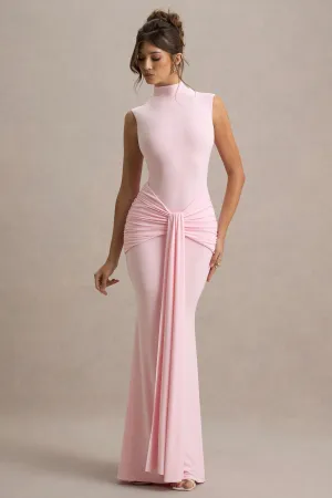 Graziana | Pink High-Neck Gathered Draped Maxi Dress Club L London