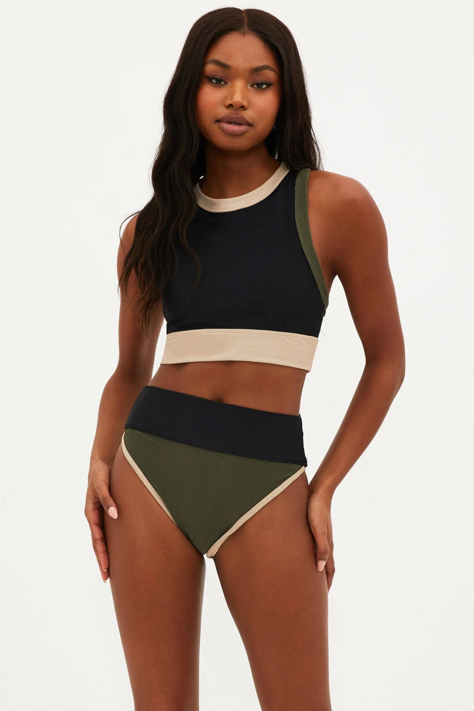 Gwen Top Military Olive Colorblock Beach Riot