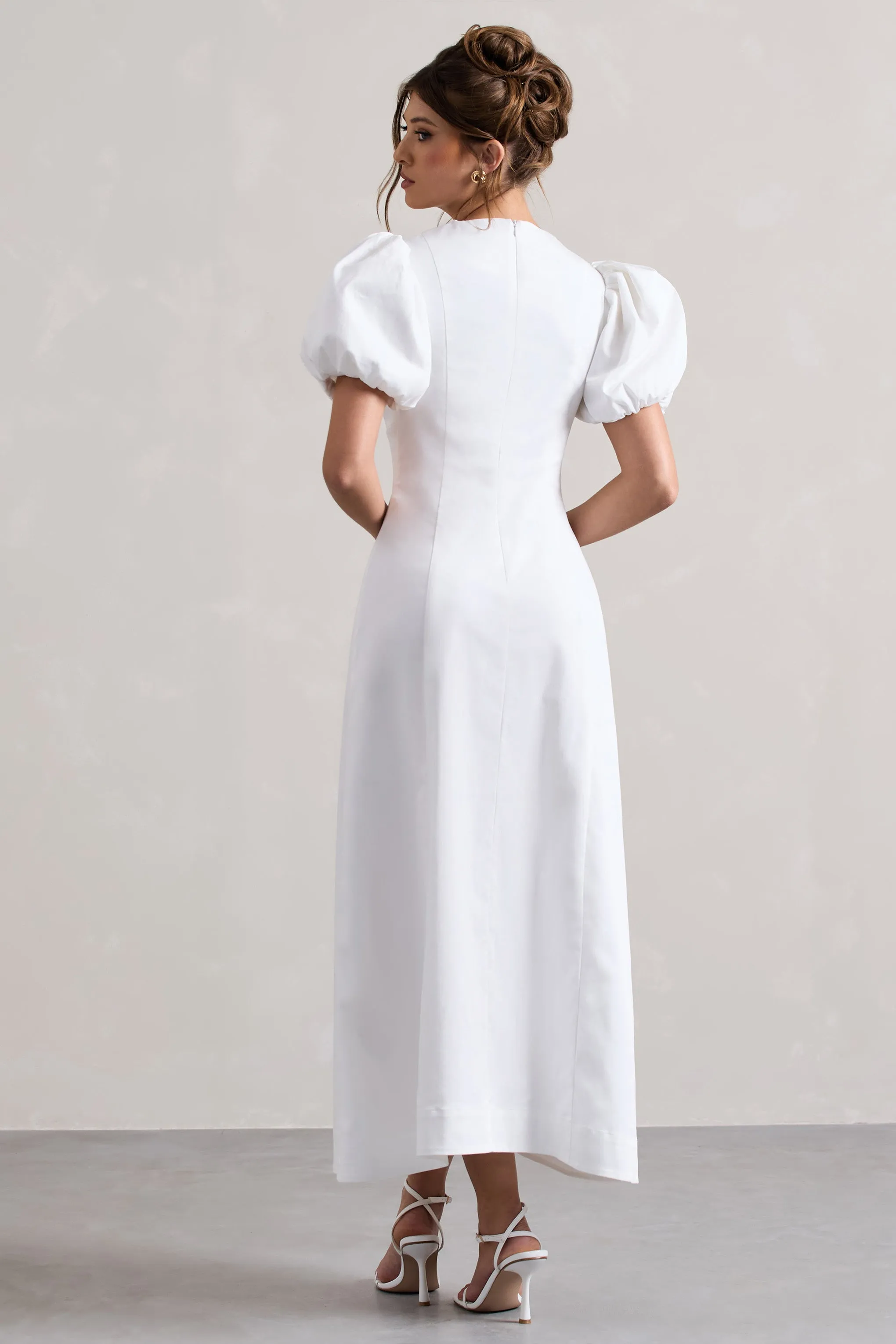 Hacienda | White Poplin Puff-Sleeve Maxi Dress Club L London