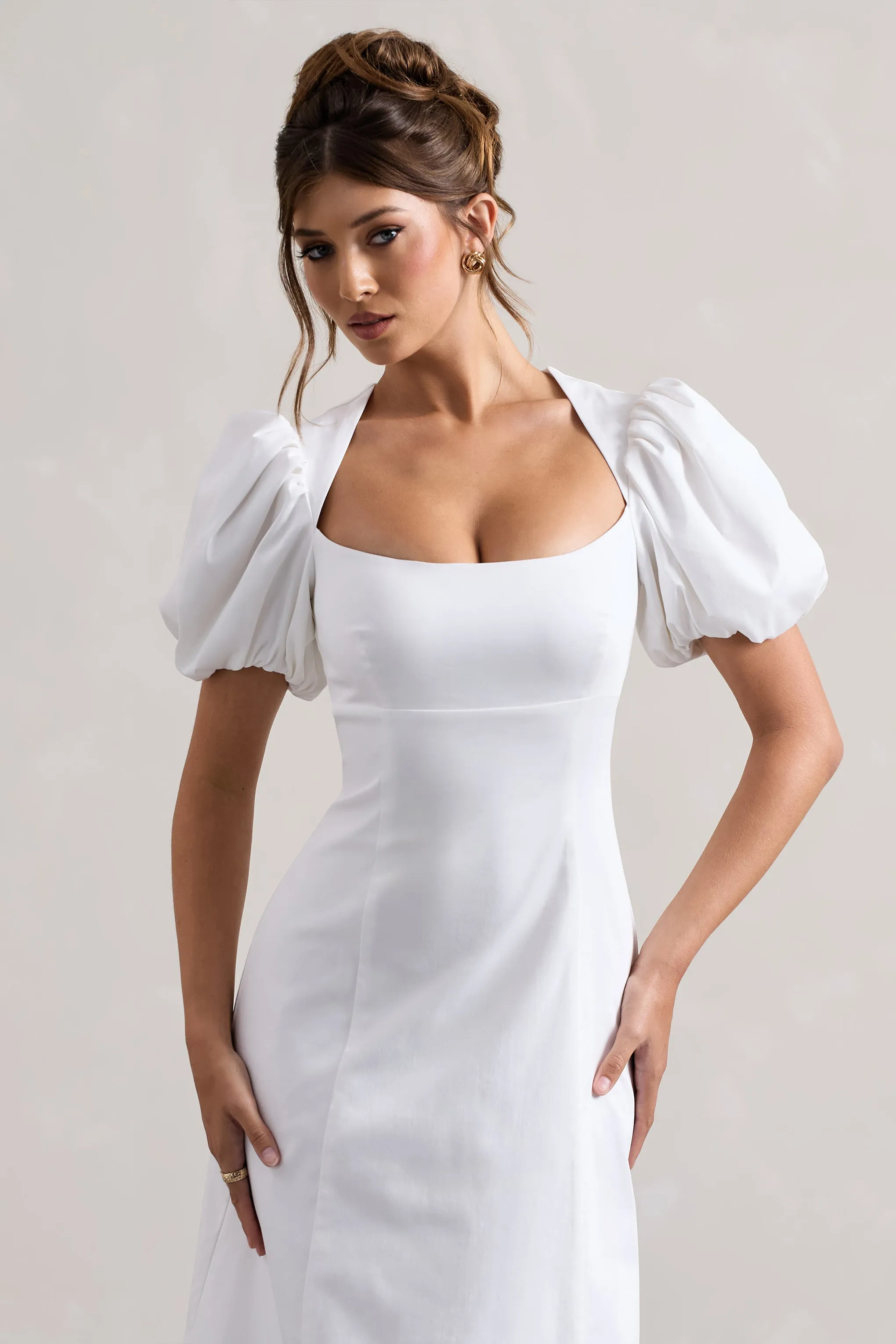 Hacienda | White Poplin Puff-Sleeve Maxi Dress Club L London