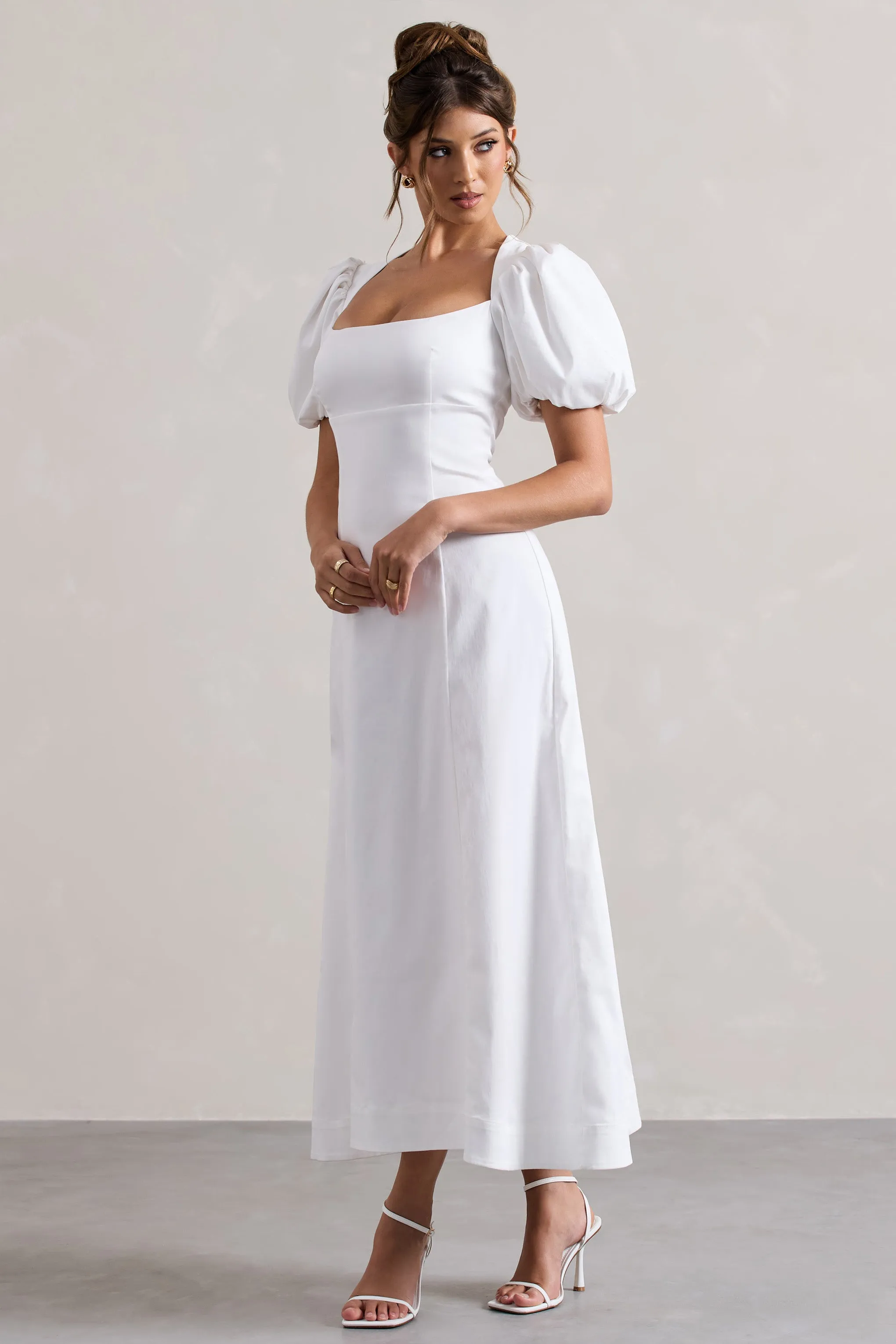 Hacienda | White Poplin Puff-Sleeve Maxi Dress Club L London