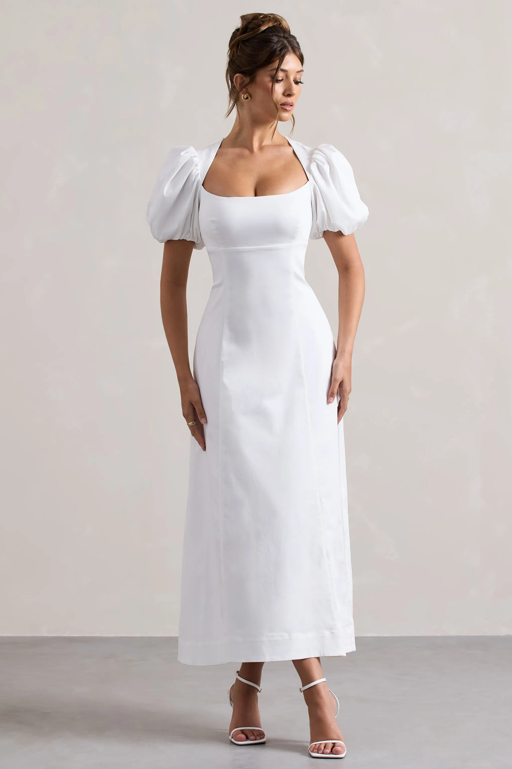 Hacienda | White Poplin Puff-Sleeve Maxi Dress Club L London