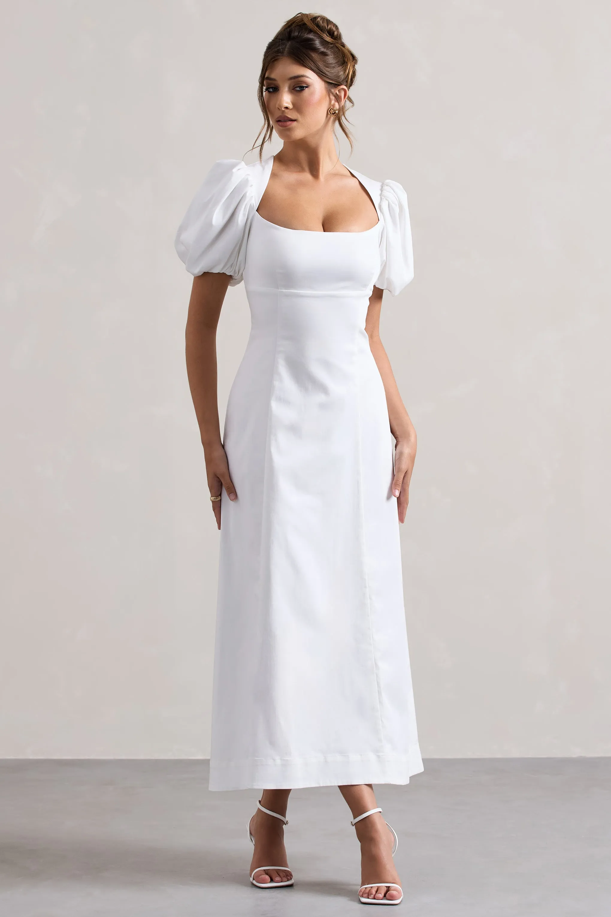 Hacienda | White Poplin Puff-Sleeve Maxi Dress Club L London