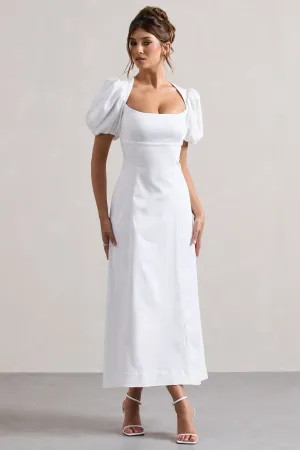 Hacienda | White Poplin Puff-Sleeve Maxi Dress Club L London