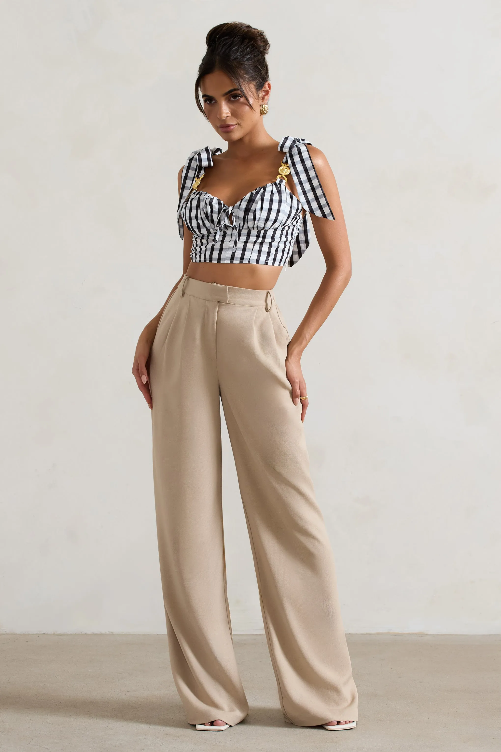 Hastings | Stone High-Waist Wide-Leg Trousers Club L London