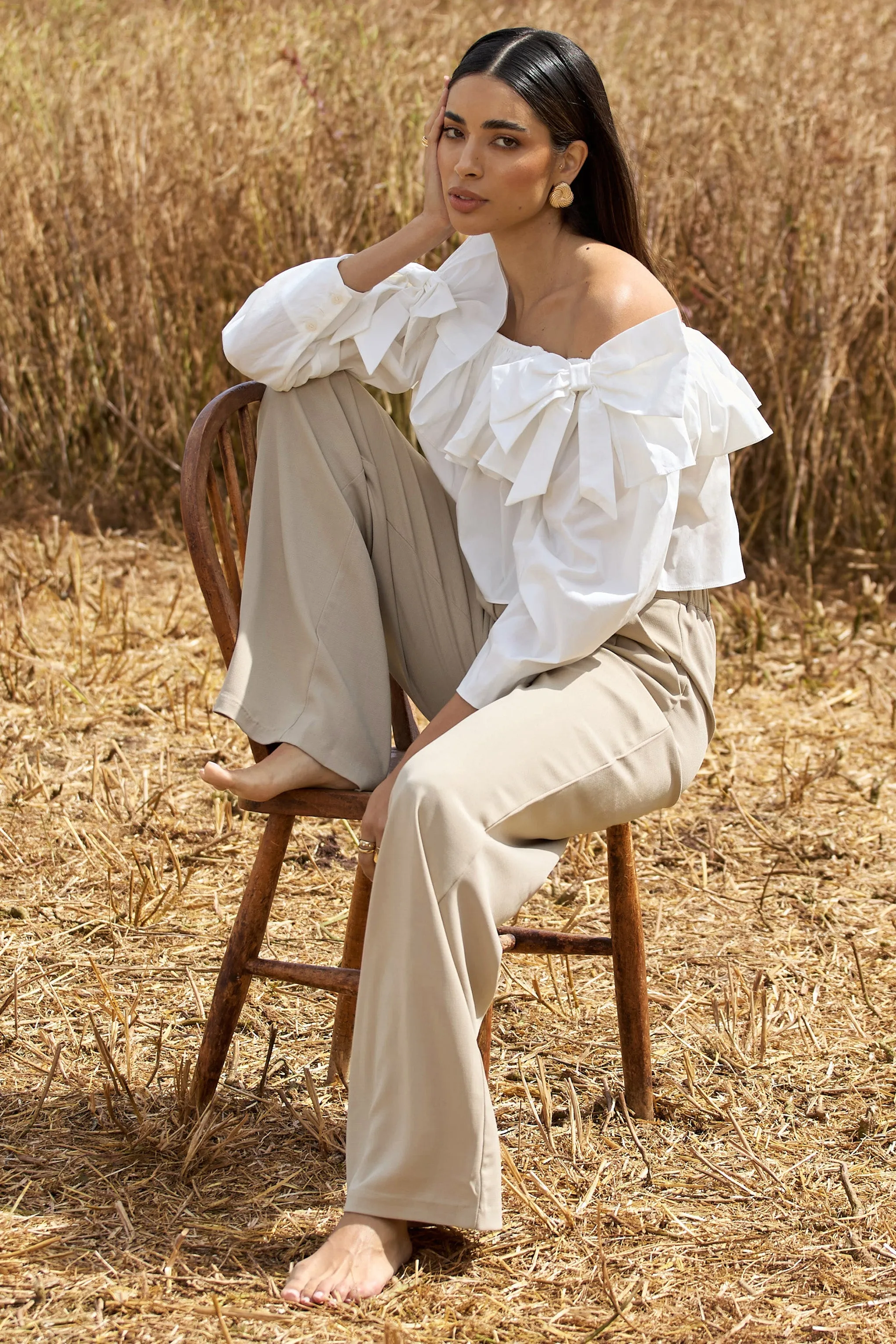 Hastings | Stone High-Waist Wide-Leg Trousers Club L London