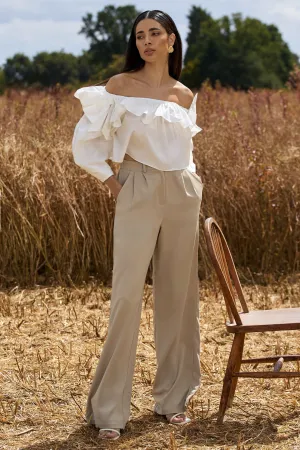 Hastings | Stone High-Waist Wide-Leg Trousers Club L London