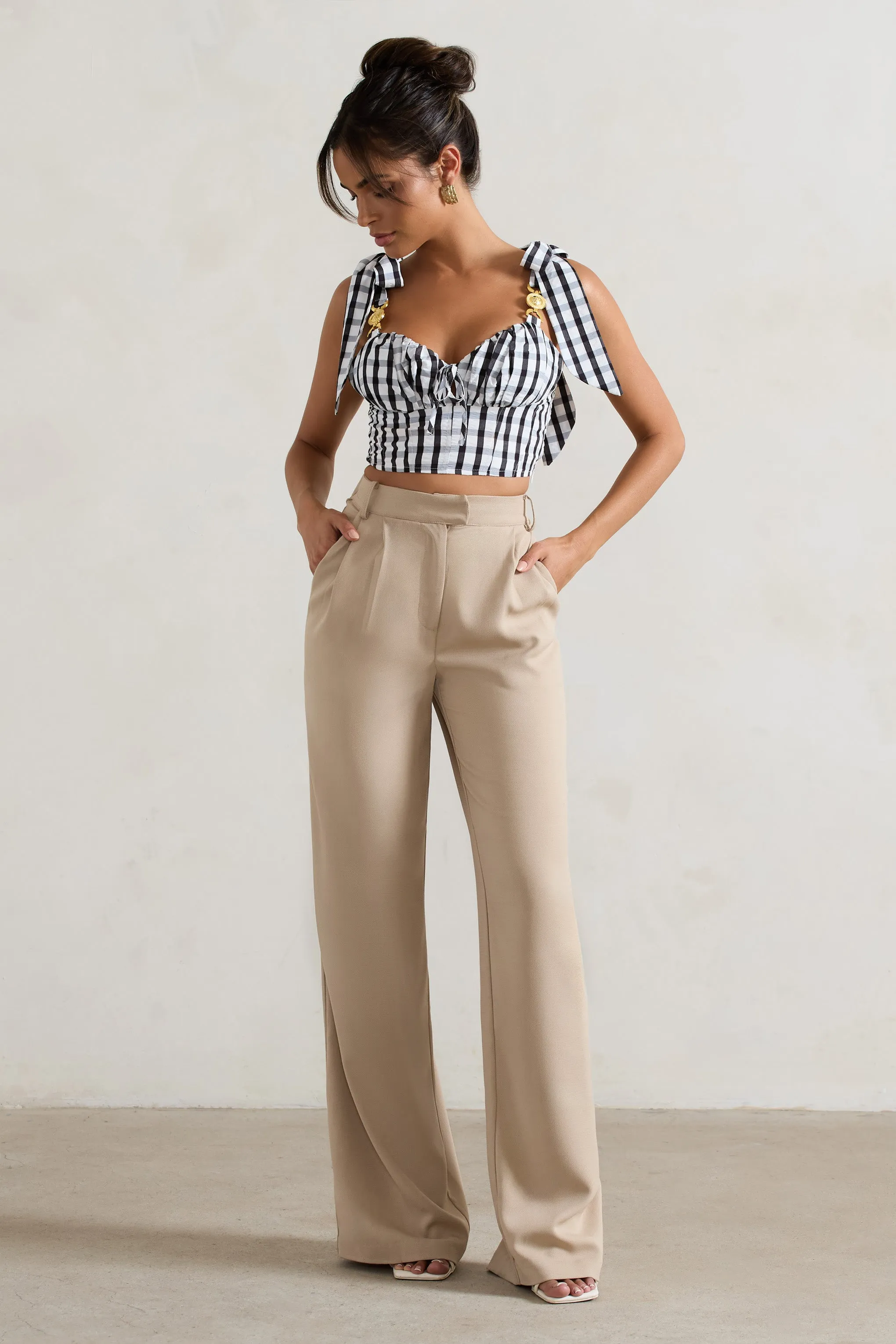 Hastings | Stone High-Waist Wide-Leg Trousers Club L London