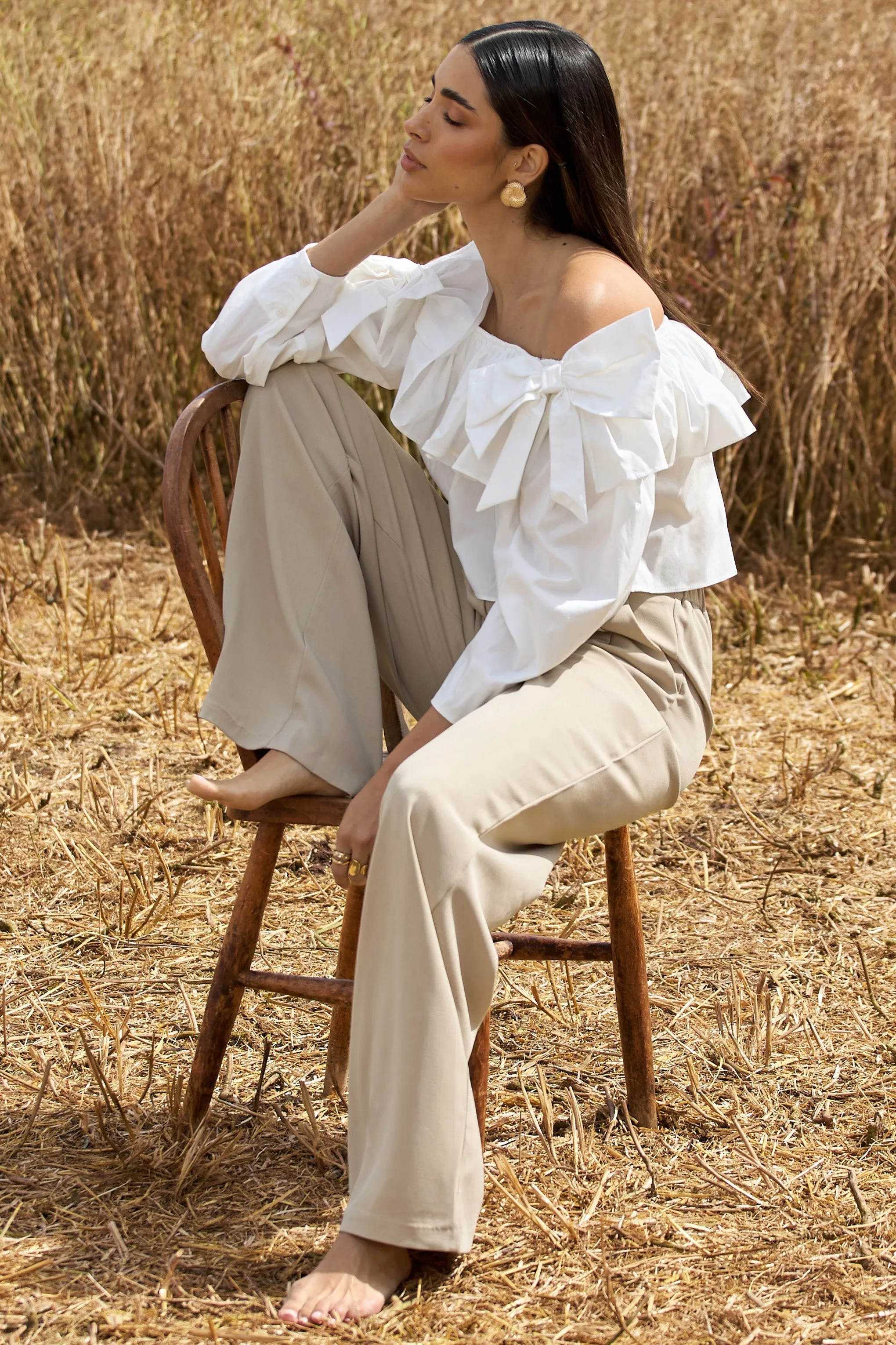 Hastings | Stone High-Waist Wide-Leg Trousers Club L London