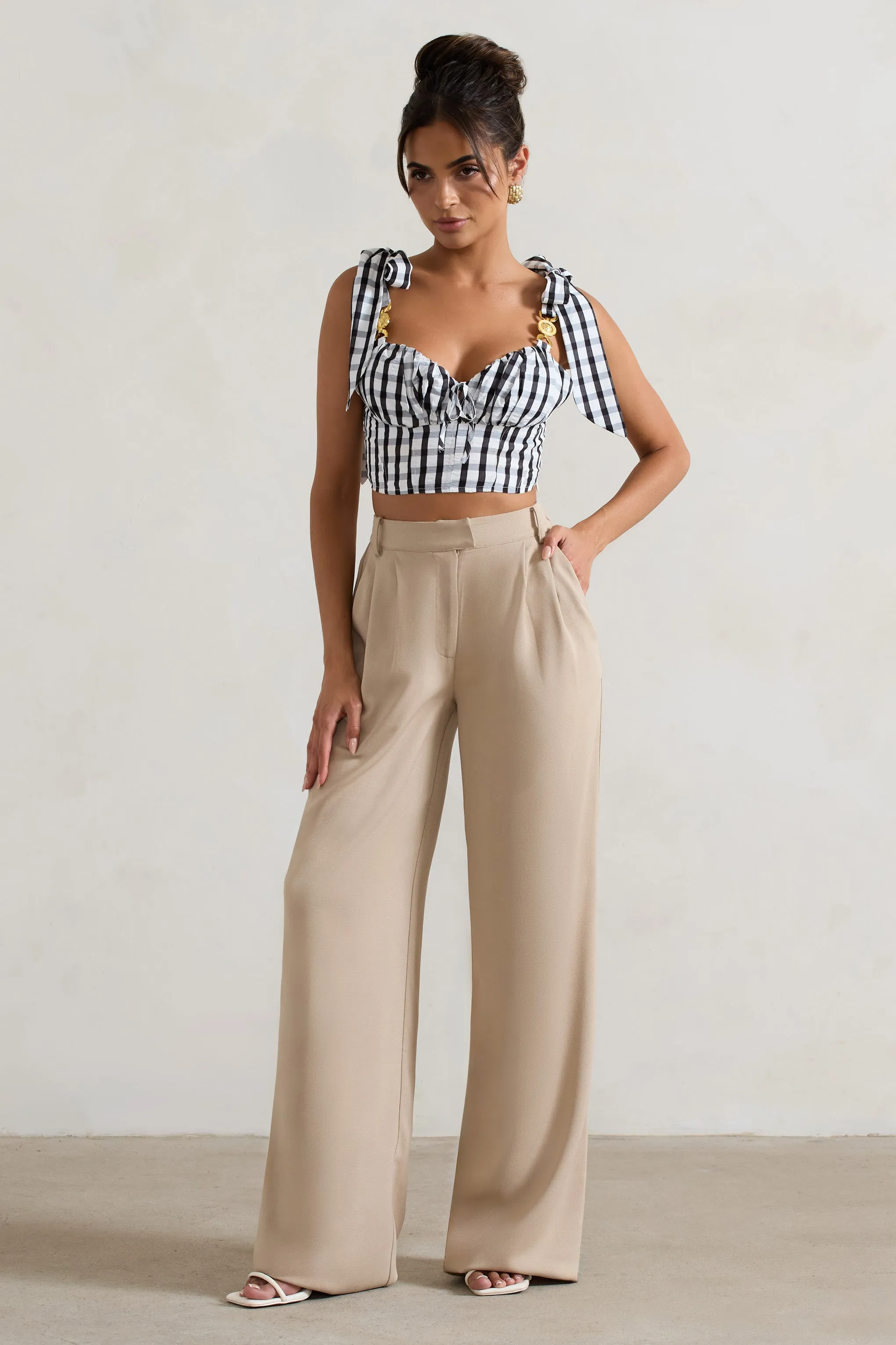 Hastings | Stone High-Waist Wide-Leg Trousers Club L London