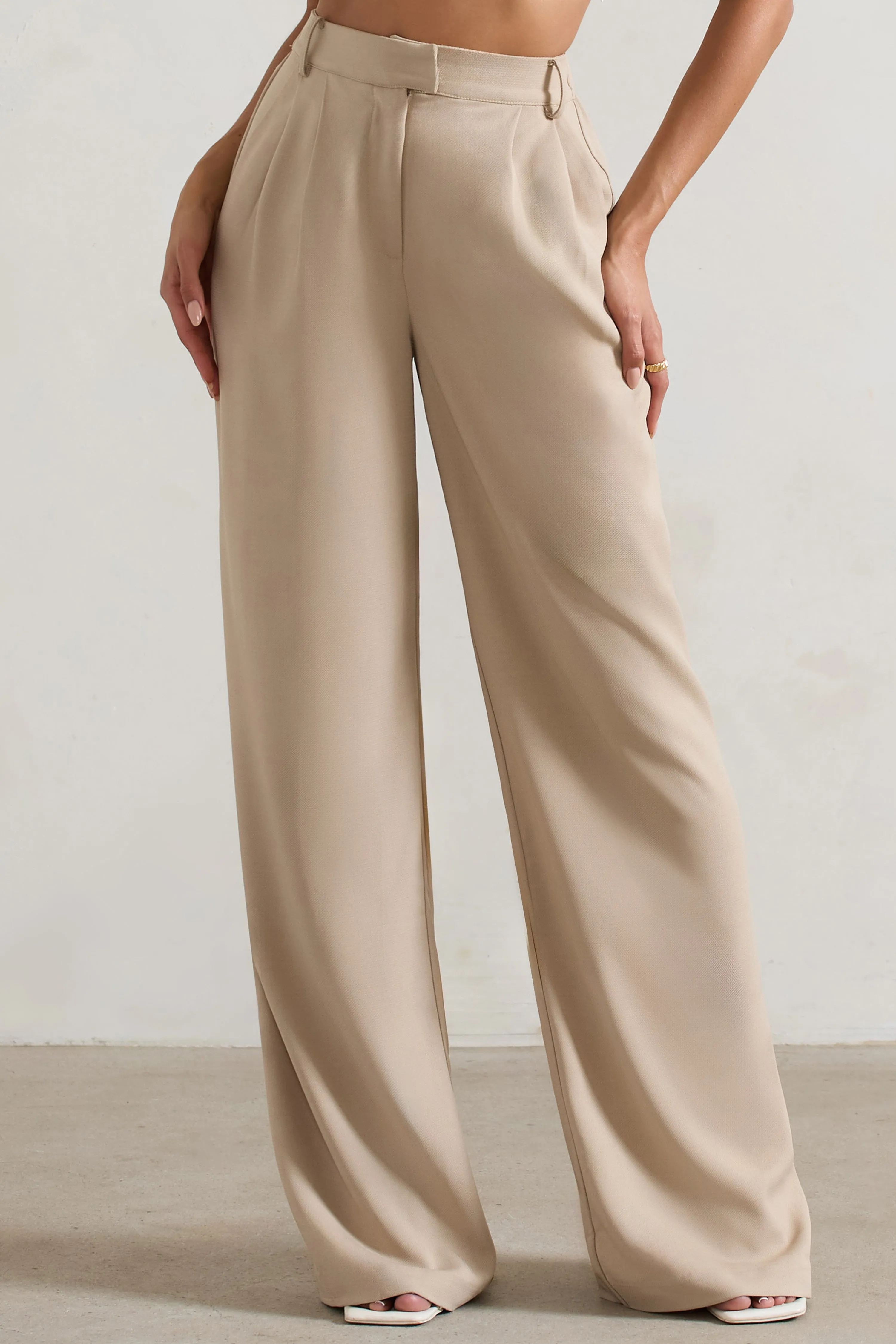 Hastings | Stone High-Waist Wide-Leg Trousers Club L London