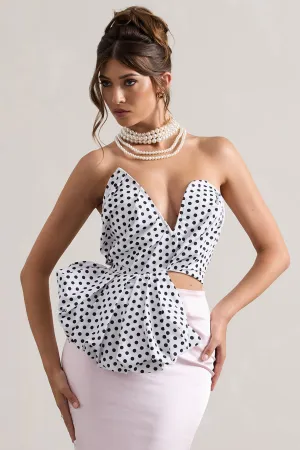 Haute | Cream Polka Dot Asymmetric Plunge-Neck Corset With Ruffle Club L London