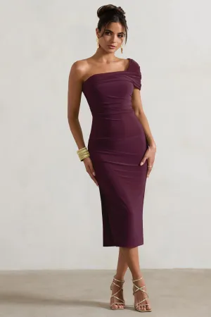 Hawaii | Plum Asymmetric One-Shoulder Split Midi Dress Club L London