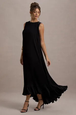 Hazelle | Black Chiffon A-Line Ruffled Maxi Dress Club L London