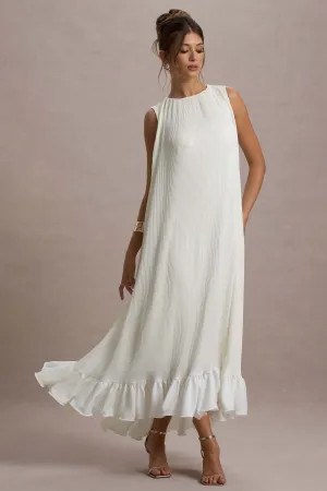Hazelle | Cream Chiffon A-Line Ruffled Maxi Dress Club L London