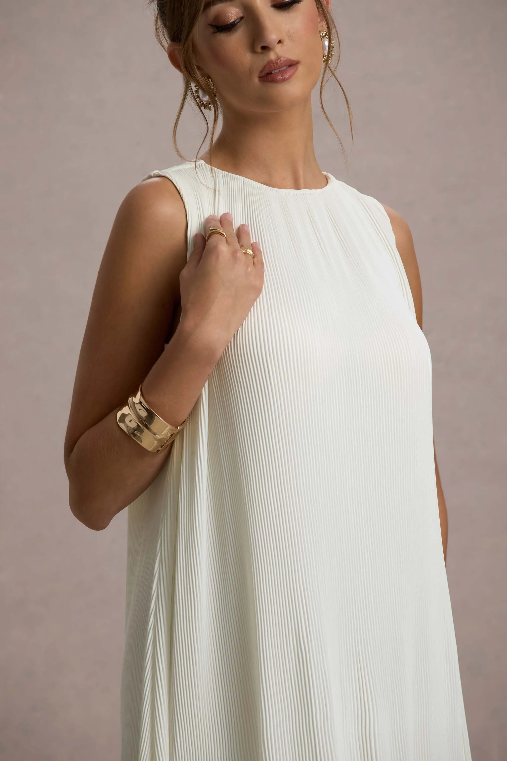 Hazelle | Cream Chiffon A-Line Ruffled Maxi Dress Club L London